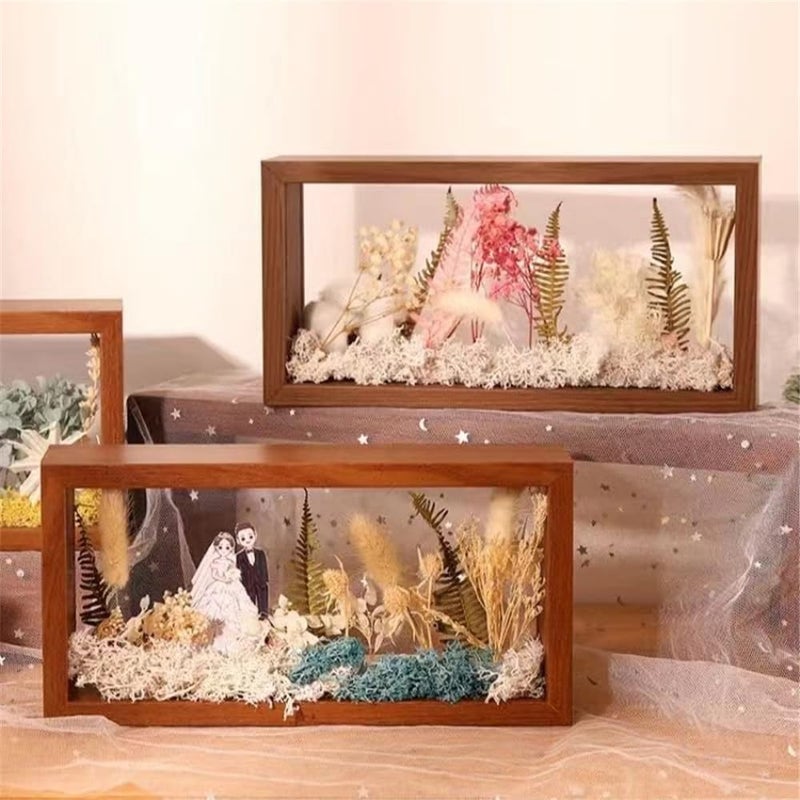 WANLIAN Rectangle Shadow Box Acrylic Wood Frame Display Storage Box  10X5 Desktop Postcard Display Pressed Flowers Dried Leaf Display Table Decoration (Walnut Brown) - Image 4