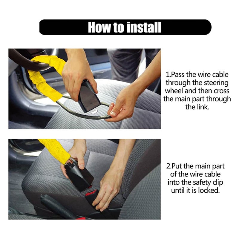 Steering Wheel Lock, Universal Seat Belt Lock Anti-Theft Locking Device with 3 Keys for Car SUV Van Golf Cart Truck Red - Image 2
