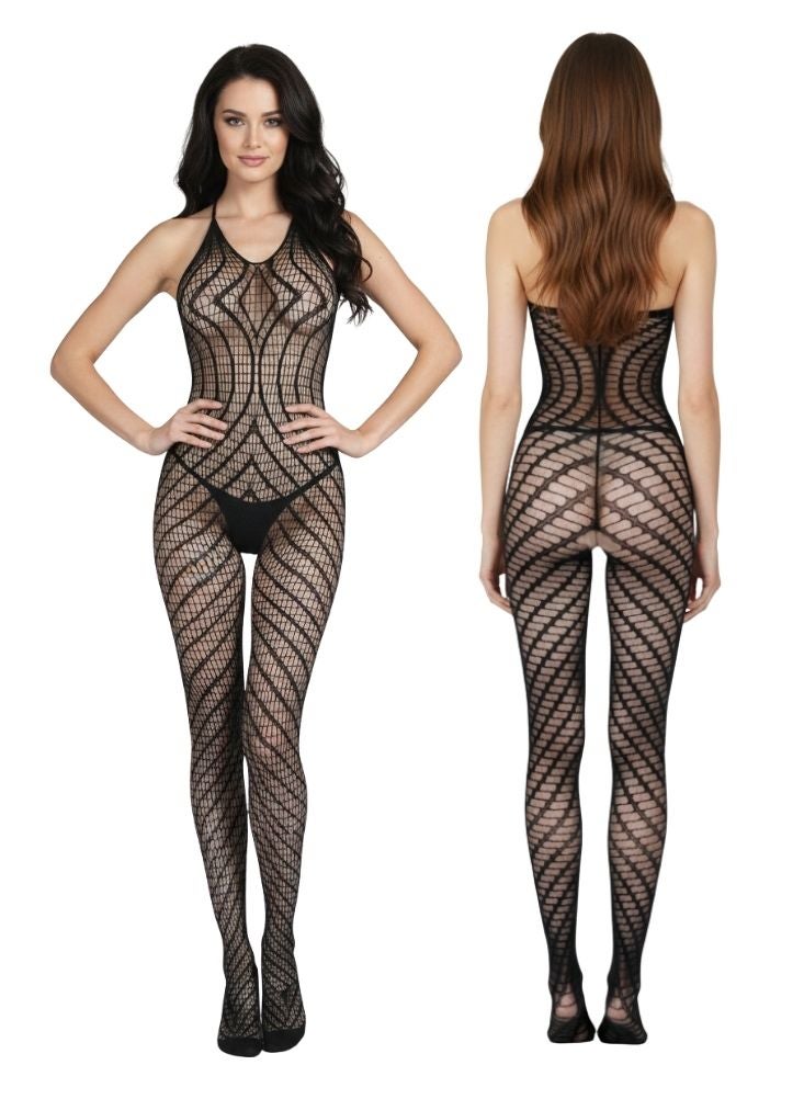Cute Geometric Fishnet Bodystocking – Stretchable Free Size Black Lingerie Outfit - Image 2