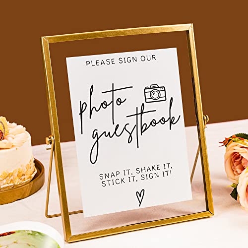 Calculs Gold Floating Picture Frame Wedding Signs - Please Sign Our Guest Book - 10”x8” Place Card/Menu Holder - Image 2