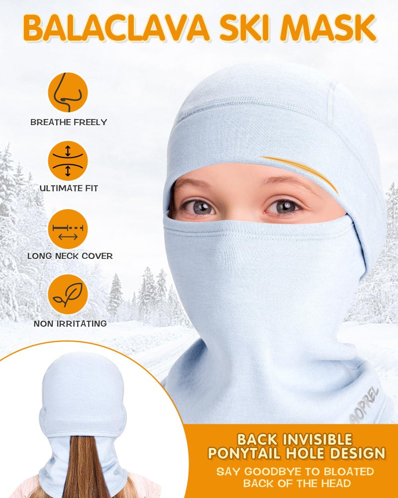 AOPREL Kids Balaclava Ski Mask, Modal Wool Blend Soft Face Mask for Boys & Girls, Windproof Full Face Cover for Cold Weather - Image 3