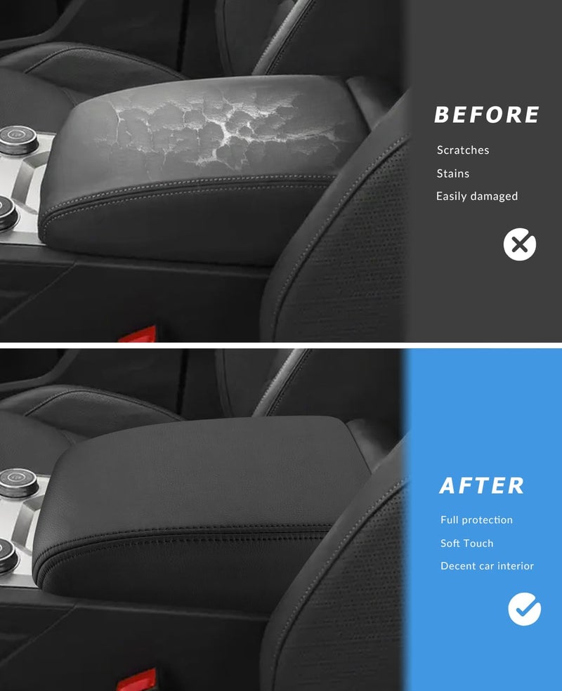 INTGET for 2024 2025 Volkswagen/VW Atlas Center Console Cover Leather Middle Console Arm Rest Cover Central Armrest Lid Protector for 2025 VW Volkswagen Atlas Accessories Cross Sport (Black Leather) - Image 2