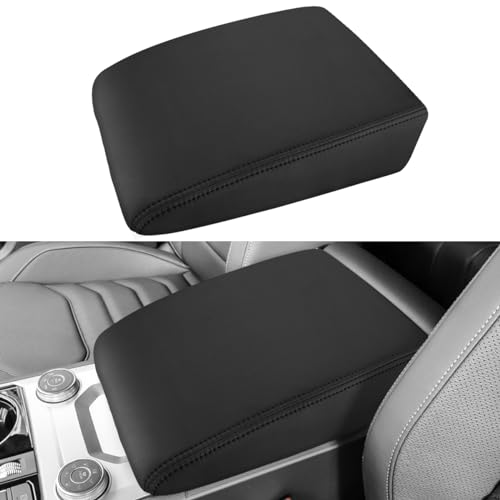INTGET for 2024 2025 Volkswagen/VW Atlas Center Console Cover Leather Middle Console Arm Rest Cover Central Armrest Lid Protector for 2025 VW Volkswagen Atlas Accessories Cross Sport (Black Leather) - Image 1
