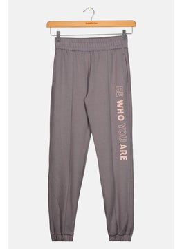 Kids Girl Drawstring Graphic Print Sweatpants, Grey