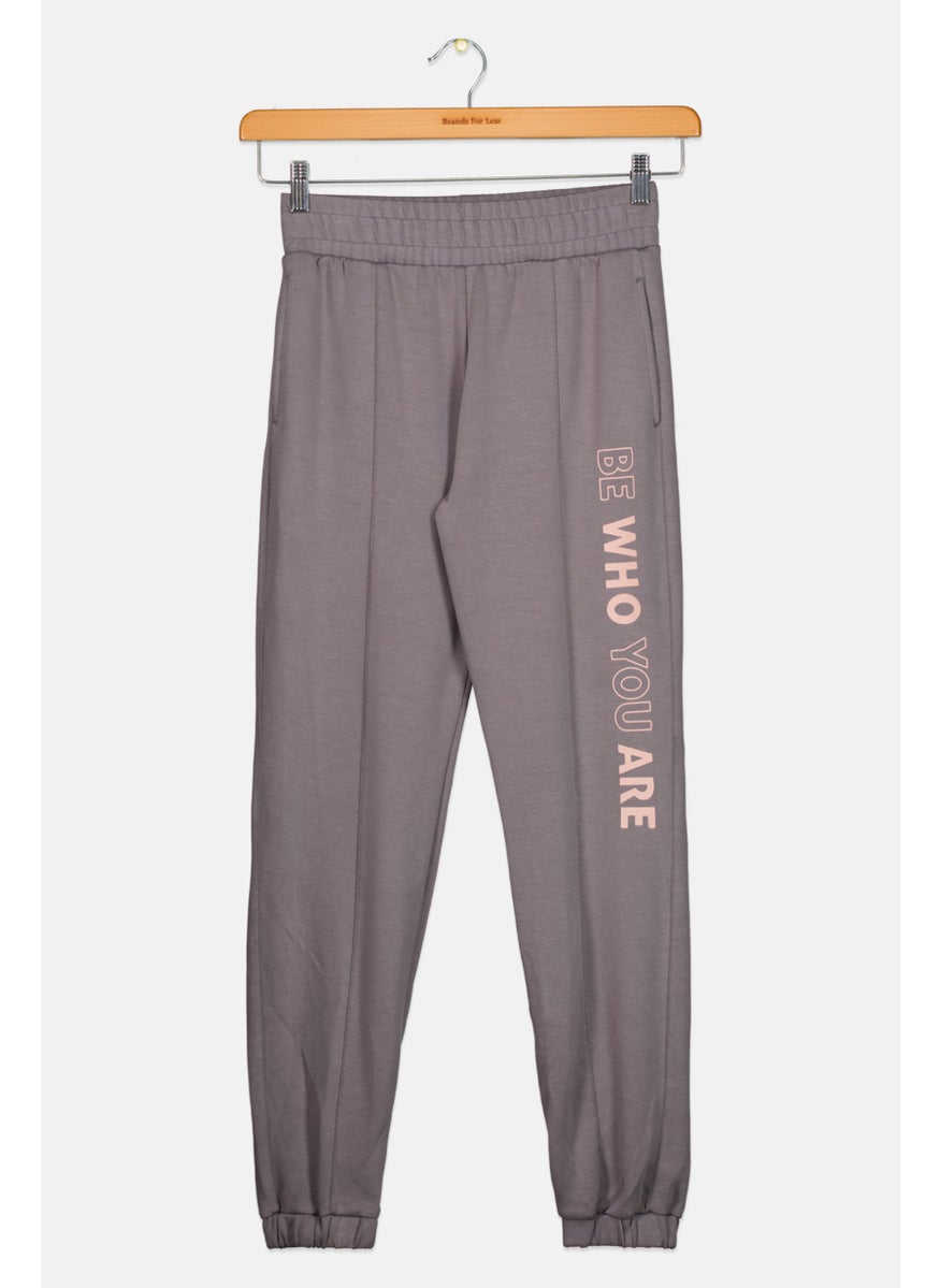 Cool Club - Kids Girl Drawstring Graphic Print Sweatpants, Grey - Image 1
