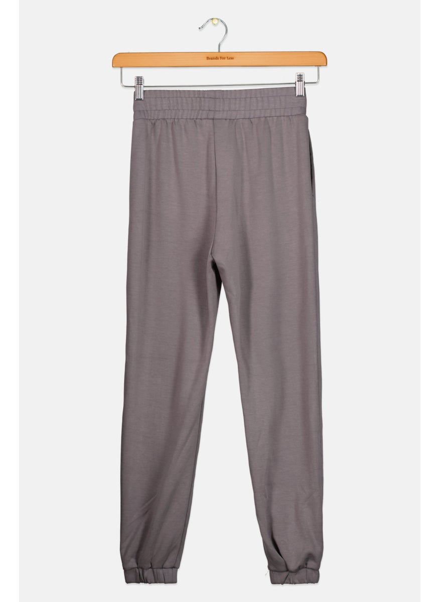 Cool Club - Kids Girl Drawstring Graphic Print Sweatpants, Grey - Image 1