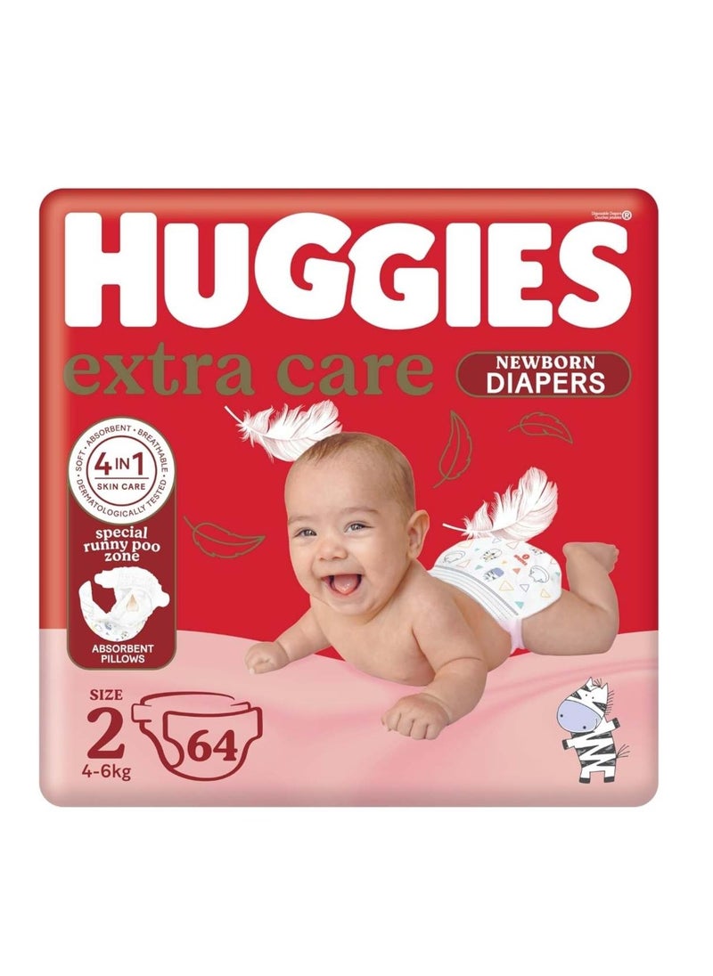 Huggies - Huggies Extra care size 2 , 64 Diapers ( 4-6kg) - Image 1