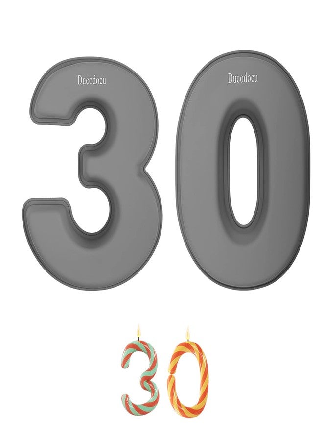 Ducodocu Silicone Number Cake Pan Large 3D Number Cake Mold Baking Forms Novel Cake Tins DIY Baking Mold for 3/30th Birthday Wedding Anniversary 10 inch Number of 3&0, 2 Pack - Image 1