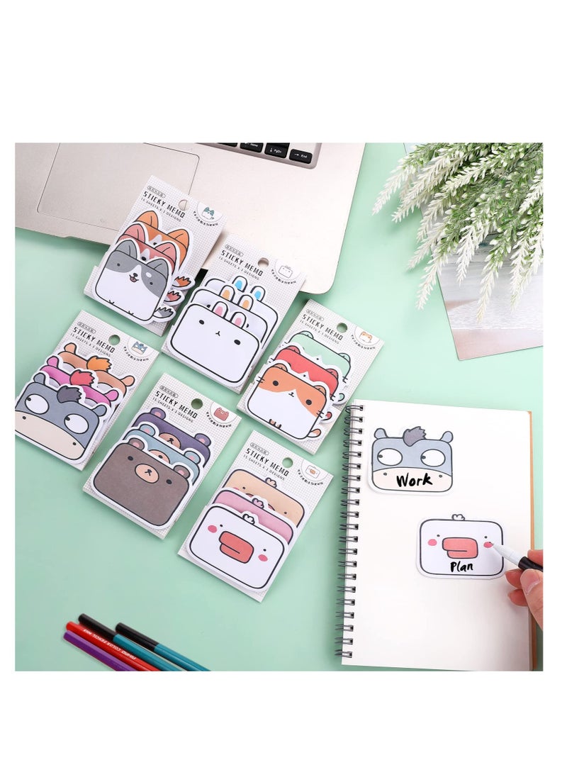Excefore - Sticky Notes, 6 Pcs Cartoon Animals Self-Stick Notes, Self-Adhesive Memo Pads, for Students Home Office Bookmarks and Index Tab Supplies - Image 1