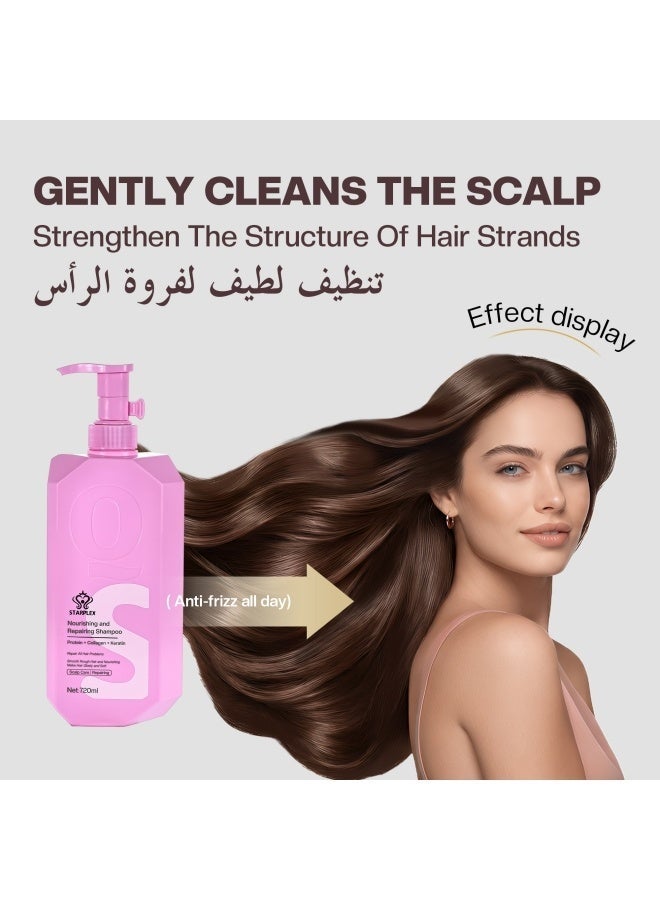 STARPLEX Nourishing Shampoo 720ml - Protein Collagen & Keratin Complex | Scalp Care & Repairing for Damaged Hair | + Free Nourishing & Repairing Spray - Image 1