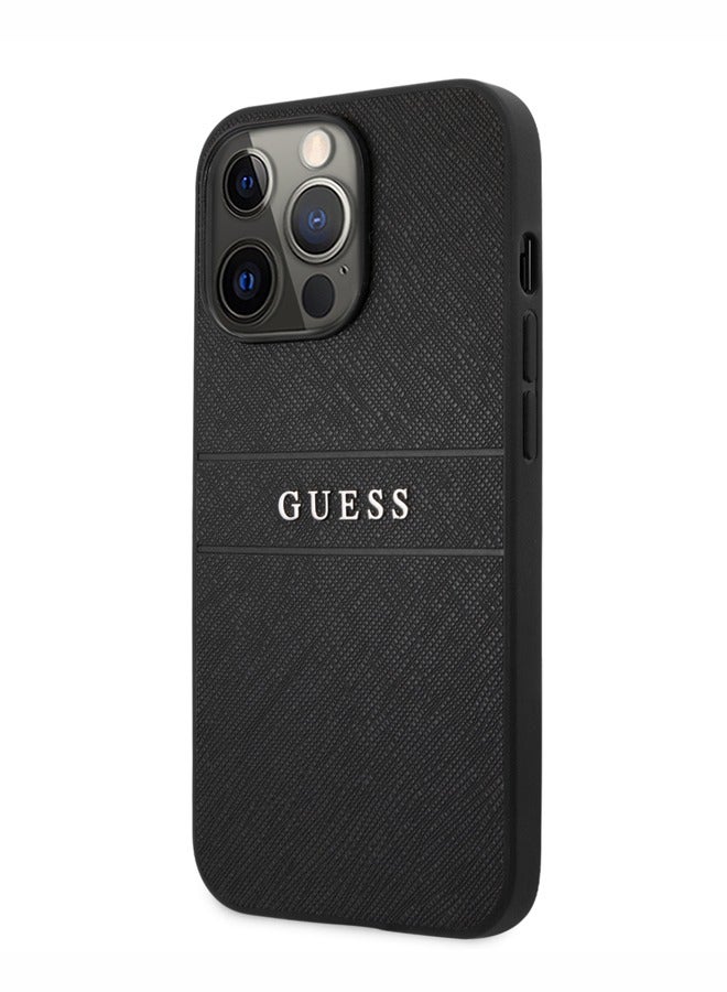 GUESS PU Leather Case Saffiano with Metal Logo Hot Stamp Stripes Compatible for iPhone 13 Pro (6.1") Anti-Scratch, Easy Access to All Ports-Black - Image 2