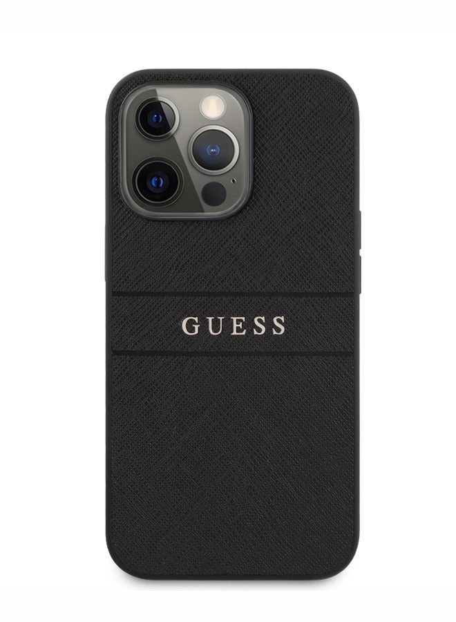 GUESS PU Leather Case Saffiano with Metal Logo Hot Stamp Stripes Compatible for iPhone 13 Pro (6.1") Anti-Scratch, Easy Access to All Ports-Black - Image 3