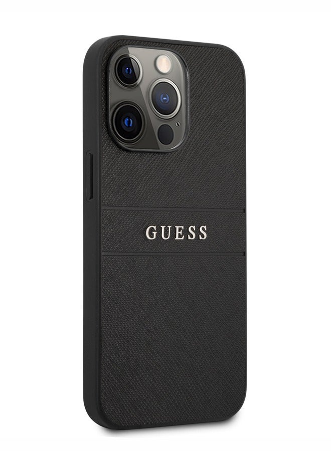 GUESS PU Leather Case Saffiano with Metal Logo Hot Stamp Stripes Compatible for iPhone 13 Pro (6.1") Anti-Scratch, Easy Access to All Ports-Black - Image 4