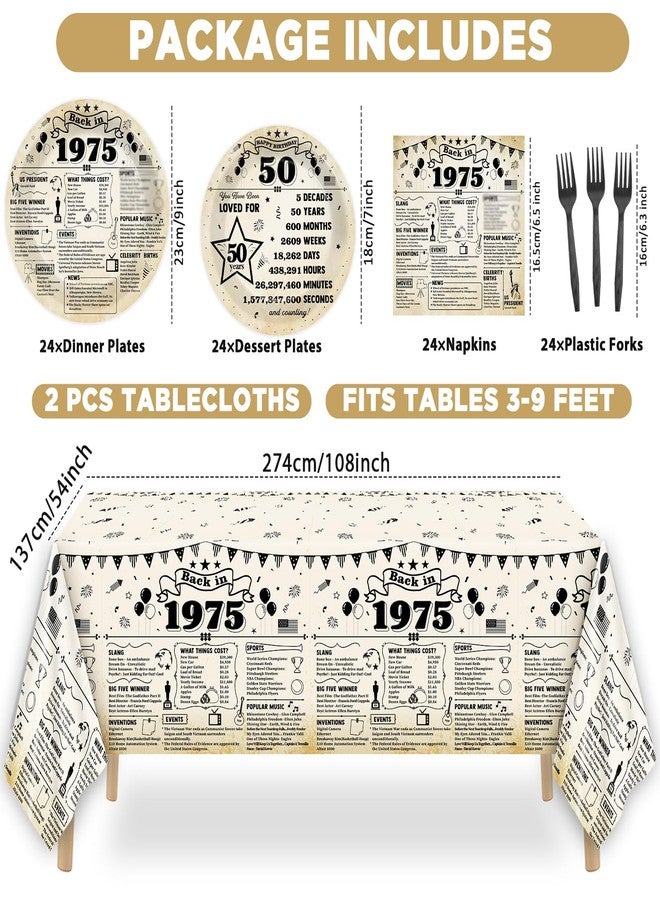 Oitnlaughter 50th Birthday Tableware Set for Back in 1975 Birthday Party Supplies Vintage 50 Year Old Themed Paper Dessert Plates Napkins Tablecloths Serves 24 Guests 1975 Retro 50th Parties Decorations Favors - Image 2