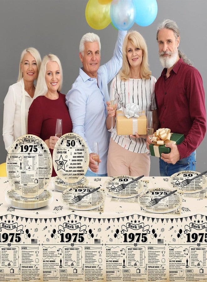 Oitnlaughter 50th Birthday Tableware Set for Back in 1975 Birthday Party Supplies Vintage 50 Year Old Themed Paper Dessert Plates Napkins Tablecloths Serves 24 Guests 1975 Retro 50th Parties Decorations Favors - Image 5