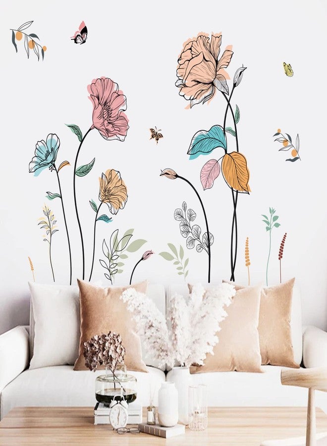 wondever Watercolor Flower Wall Stickers Colorful Wildflower Floral Peel and Stick Wall Art Decals for Living Room Bedroom TV Wall - Image 1