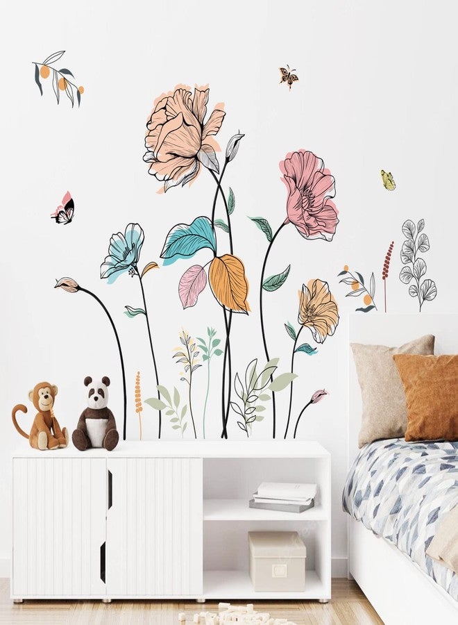 wondever Watercolor Flower Wall Stickers Colorful Wildflower Floral Peel and Stick Wall Art Decals for Living Room Bedroom TV Wall - Image 2