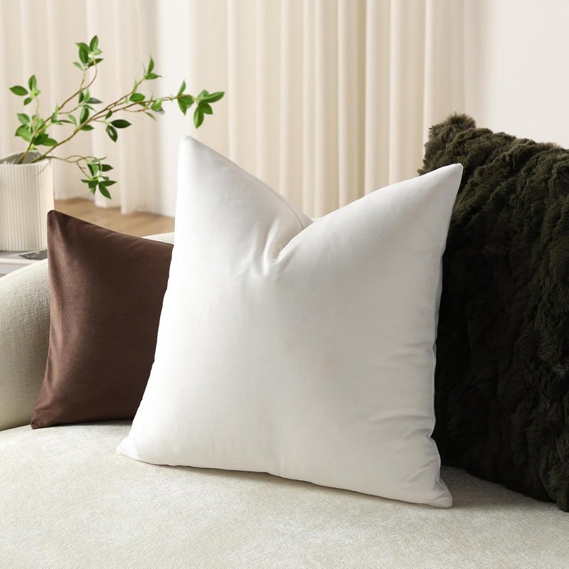 DEZENE Throw Pillow Covers 18x18 Ivory White: Pack of 2 Cozy Soft Velvet Square Modern Luxury Decorative Throw Pillow Cases for Sofa Couch Living Room Bed Home Decor - Image 4