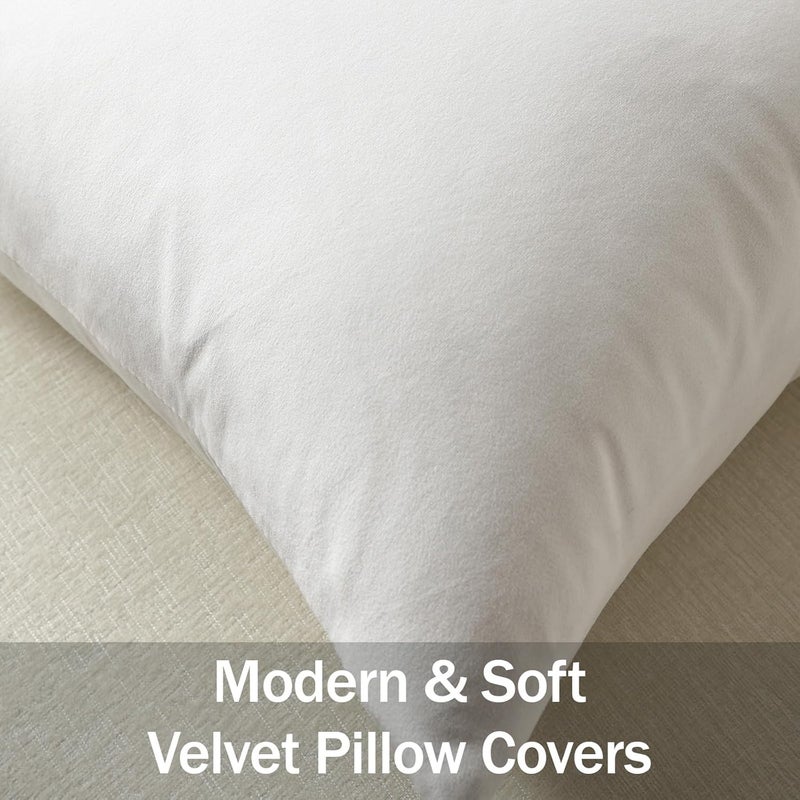 DEZENE Throw Pillow Covers 18x18 Ivory White: Pack of 2 Cozy Soft Velvet Square Modern Luxury Decorative Throw Pillow Cases for Sofa Couch Living Room Bed Home Decor - Image 2