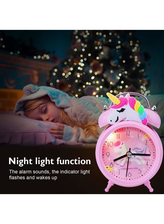TCJJ Unicorn Alarm Clock for Girls Kids, Cute Bedroom Decoration, Non Ticking Silent Second Hand, w/Backlight Super Loud Twin Bell, for Kids Unicorn Gifts (Pink) - Image 5