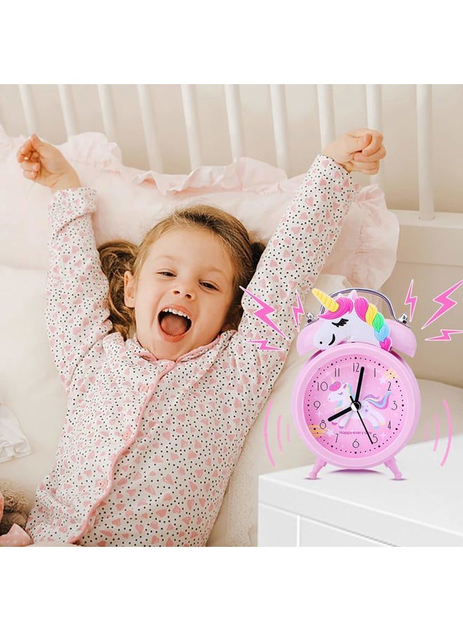 TCJJ Unicorn Alarm Clock for Girls Kids, Cute Bedroom Decoration, Non Ticking Silent Second Hand, w/Backlight Super Loud Twin Bell, for Kids Unicorn Gifts (Pink) - Image 4