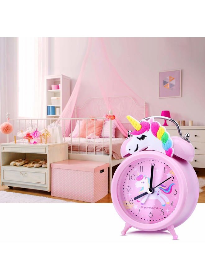 TCJJ Unicorn Alarm Clock for Girls Kids, Cute Bedroom Decoration, Non Ticking Silent Second Hand, w/Backlight Super Loud Twin Bell, for Kids Unicorn Gifts (Pink) - Image 3