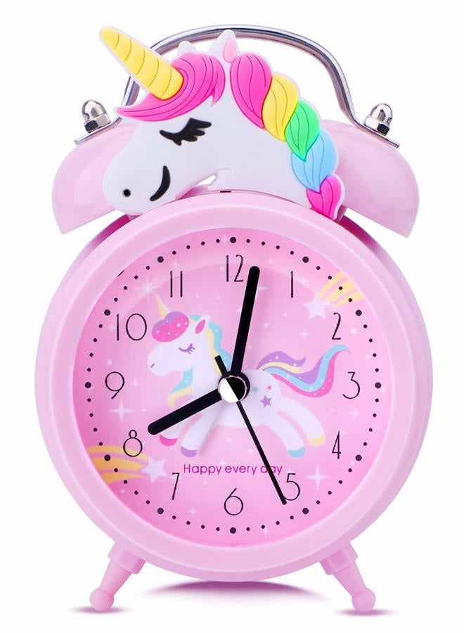 TCJJ Unicorn Alarm Clock for Girls Kids, Cute Bedroom Decoration, Non Ticking Silent Second Hand, w/Backlight Super Loud Twin Bell, for Kids Unicorn Gifts (Pink) - Image 1