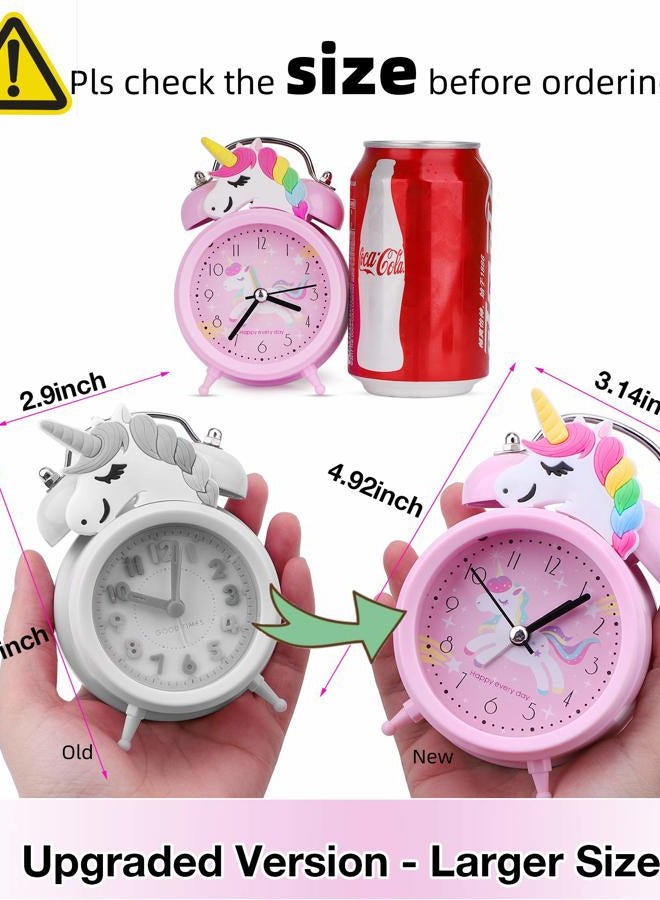 TCJJ Unicorn Alarm Clock for Girls Kids, Cute Bedroom Decoration, Non Ticking Silent Second Hand, w/Backlight Super Loud Twin Bell, for Kids Unicorn Gifts (Pink) - Image 2