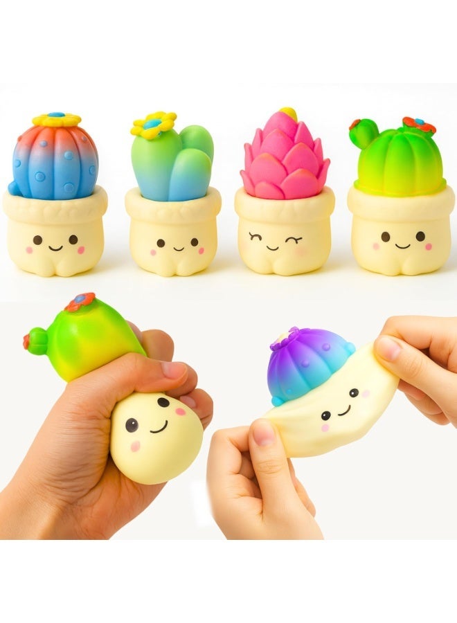 MAGIC VAULT مجموعة ألعاب كاكتوس القابلة للضغط من 4 قطع – لعبة تخفيف الضغط الناعمة ببطء للأطفال والبالغين – ألعاب نباتية صغيرة للحفلات، وحقائب الهدايا، ومكافآت الفصول الدراسية - Image 1