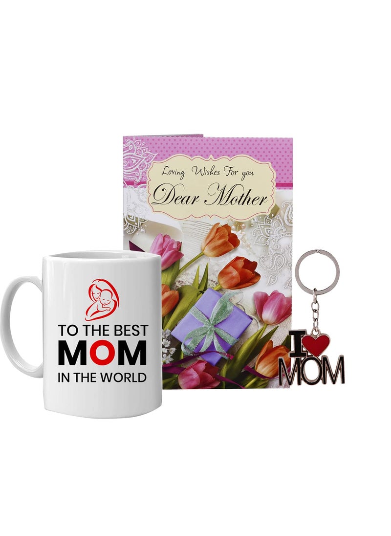Saugat Traders - Saugat Traders Mothers Day Gift - Greeting Card with Coffee Mug & I Love Mom Keychain - Birthday Gift for Mother-Mummy-Maa - Image 1