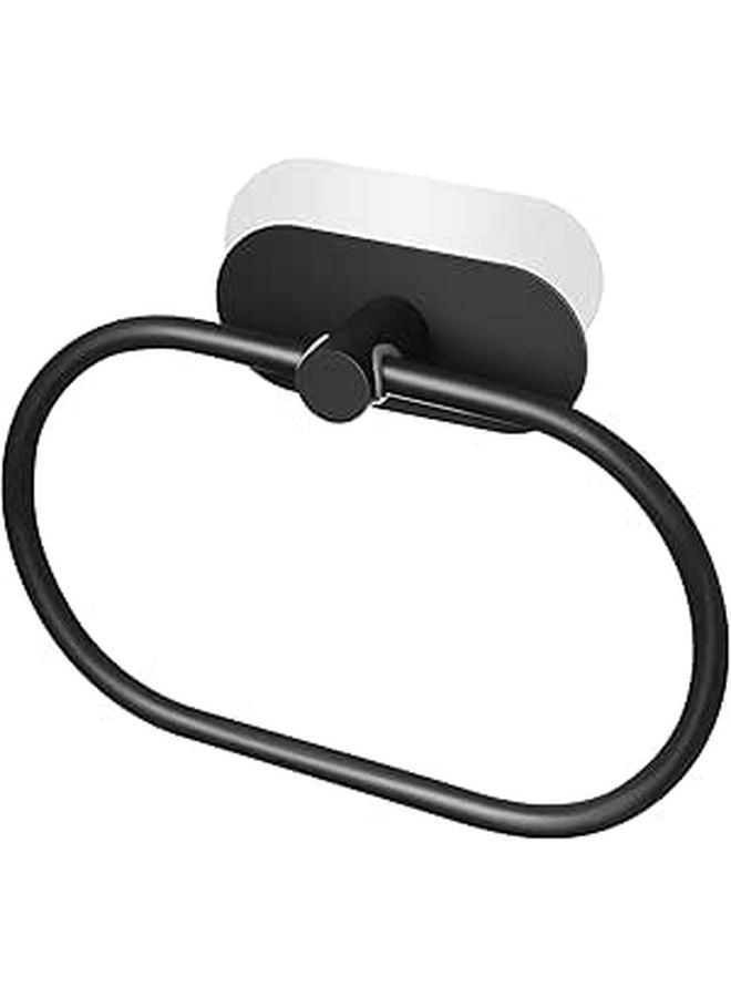 Black Metal Adhesive Wall Mounted Towel Ring Holder No Drilling Installation Bathroom Hardware - Image 1