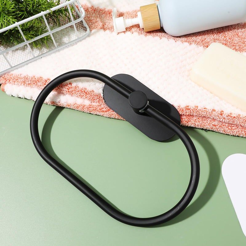 Black Metal Adhesive Wall Mounted Towel Ring Holder No Drilling Installation Bathroom Hardware - Image 5