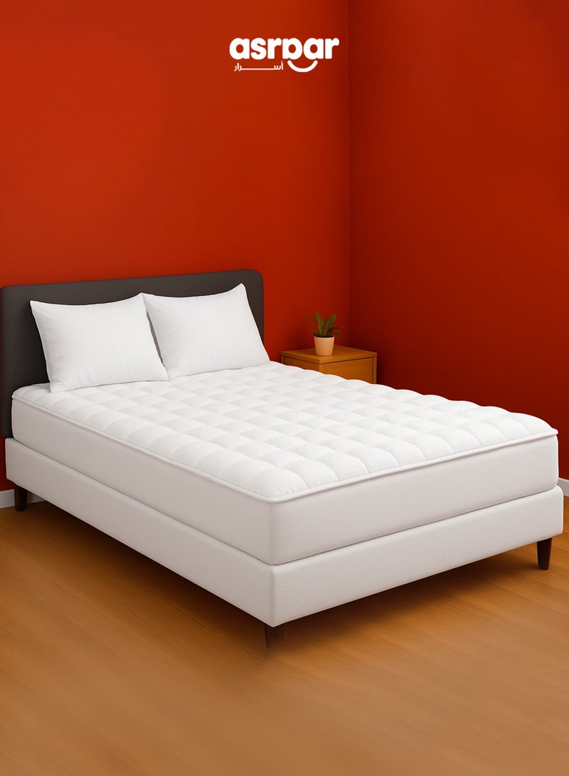 Asraar Microfiber Mattress Topper 20 cm  with Soft Microfiber Filling - Breathable Topper Bed Pad with Fitted Corner Edges - White - Image 1