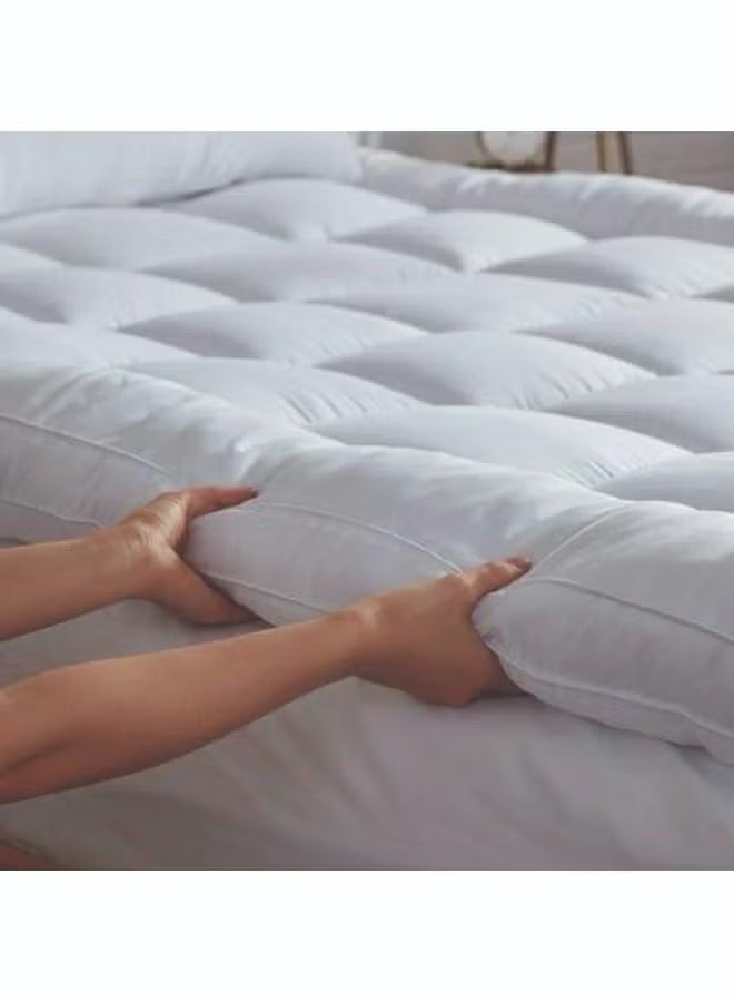Asraar Microfiber Mattress Topper 20 cm  with Soft Microfiber Filling - Breathable Topper Bed Pad with Fitted Corner Edges - White - Image 5