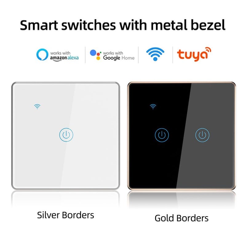 Tichondrius WiFi Smart Wall Light Switch, Metal Border Touch Switches, Glass Panel, No Neutral Wire Required, Remote Control Smart Life/Tuya App, Work with Alexa, Google Home (Black Gold, 3 Gang) - Image 3