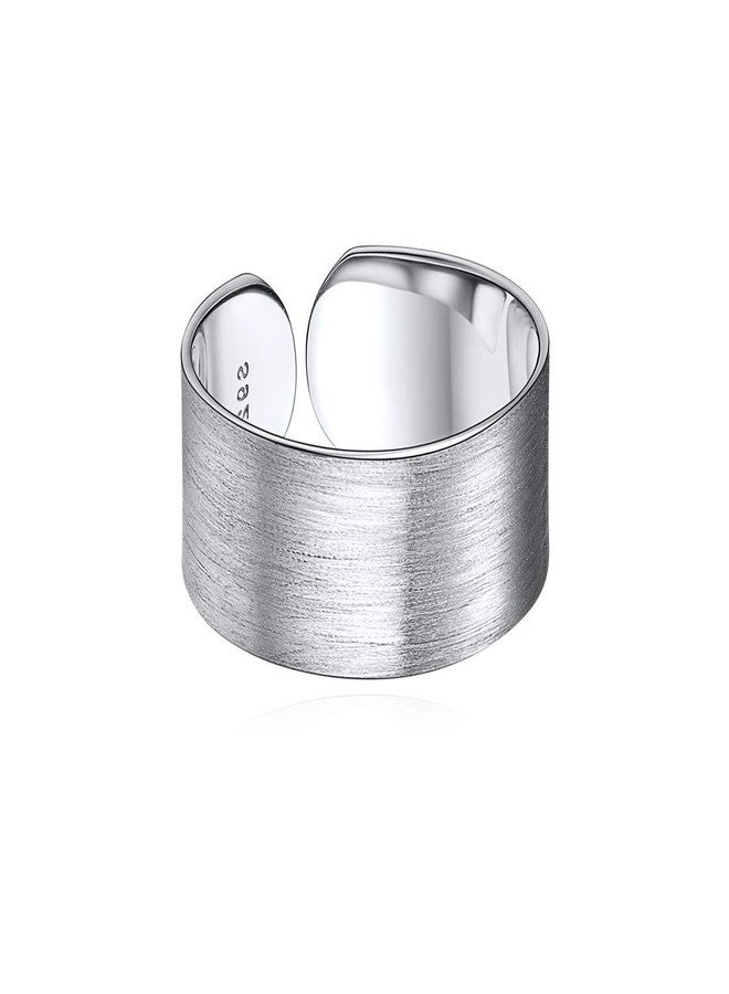ChicSilver 10mm 925 Sterling Silver Rings for Women Mens Brushed Dome Eternity Band Adjustable Flat Wide Cuff Ring Stackable Rings for Women Men - Image 1