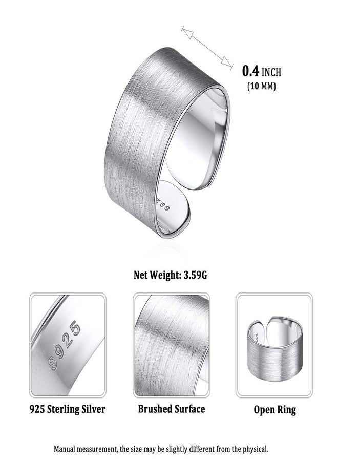 ChicSilver 10mm 925 Sterling Silver Rings for Women Mens Brushed Dome Eternity Band Adjustable Flat Wide Cuff Ring Stackable Rings for Women Men - Image 5