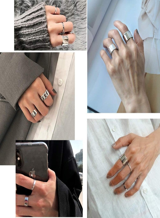 ChicSilver 10mm 925 Sterling Silver Rings for Women Mens Brushed Dome Eternity Band Adjustable Flat Wide Cuff Ring Stackable Rings for Women Men - Image 4