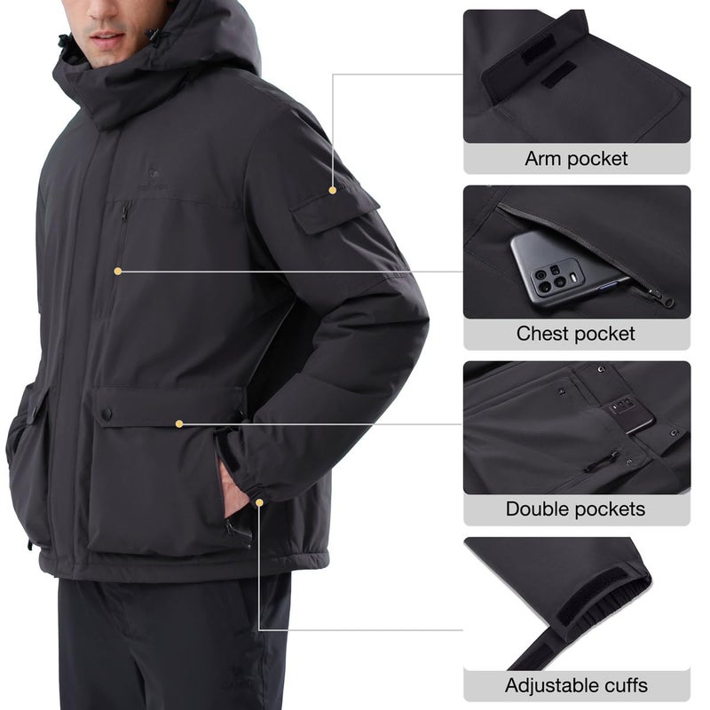 CAMEL CROWN Men's Waterproof Ski Jackets Winter Coats Snow Jacket Adjustable Fleece Windbreaker Windproof Outdoor Hiking Rain Jackets with Hooded Black S - Image 2