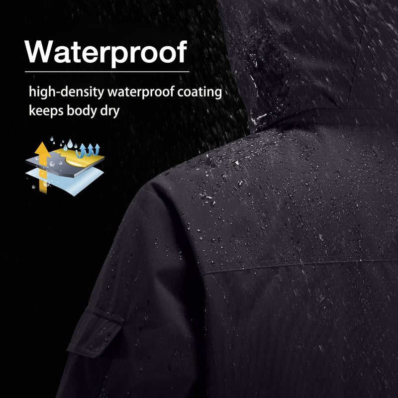 CAMEL CROWN Men's Waterproof Ski Jackets Winter Coats Snow Jacket Adjustable Fleece Windbreaker Windproof Outdoor Hiking Rain Jackets with Hooded Black S - Image 3