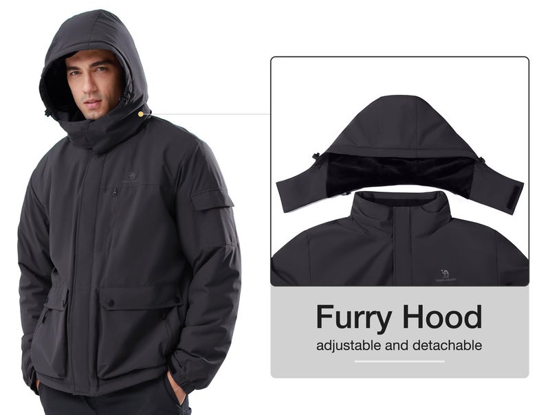 CAMEL CROWN Men's Waterproof Ski Jackets Winter Coats Snow Jacket Adjustable Fleece Windbreaker Windproof Outdoor Hiking Rain Jackets with Hooded Black S - Image 4