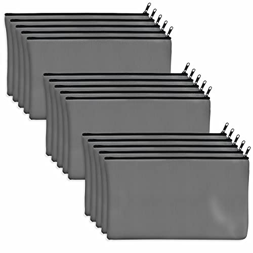 Vantasii 15 Pack Blank Cotton Canvas DIY Craft Zipper Bags Pouches Pencil Case for Makeup Cosmetic Toiletry Stationary Storage (Gray, 8.3” x 4.7”) - Image 1