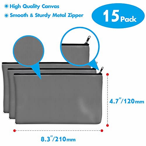 Vantasii 15 Pack Blank Cotton Canvas DIY Craft Zipper Bags Pouches Pencil Case for Makeup Cosmetic Toiletry Stationary Storage (Gray, 8.3” x 4.7”) - Image 3