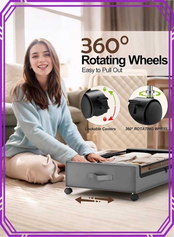 أبيكس صندوق تخزين تحت السرير مع عجلات وغطاء ، صناديق تنظيم الملابس والأحذية الكبيرة، أدراج دوارة، حاويات لتخزين البطانيات والألعاب - Image 3