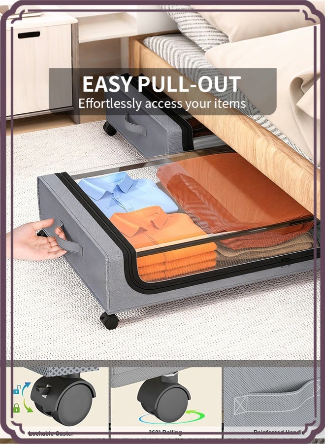 أبيكس صندوق تخزين تحت السرير مع عجلات وغطاء ، صناديق تنظيم الملابس والأحذية الكبيرة، أدراج دوارة، حاويات لتخزين البطانيات والألعاب - Image 2