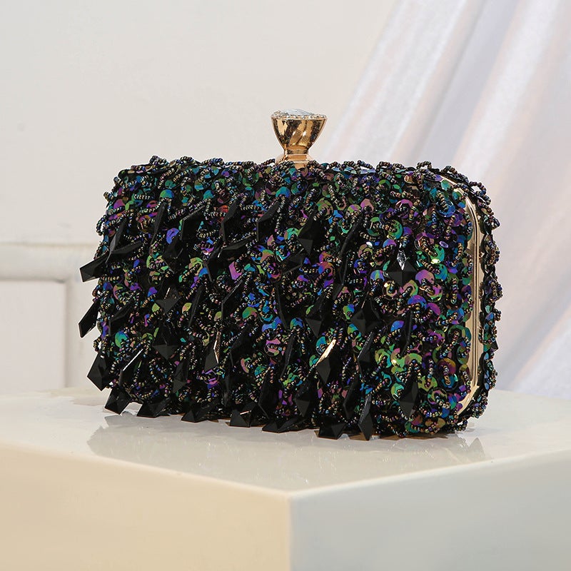 Evening Bag New Handmade Beaded Embroidered Bag Beaded Evening Bag Vertical Small Square Bag Banquet Dress Women'S Portable - Image 1