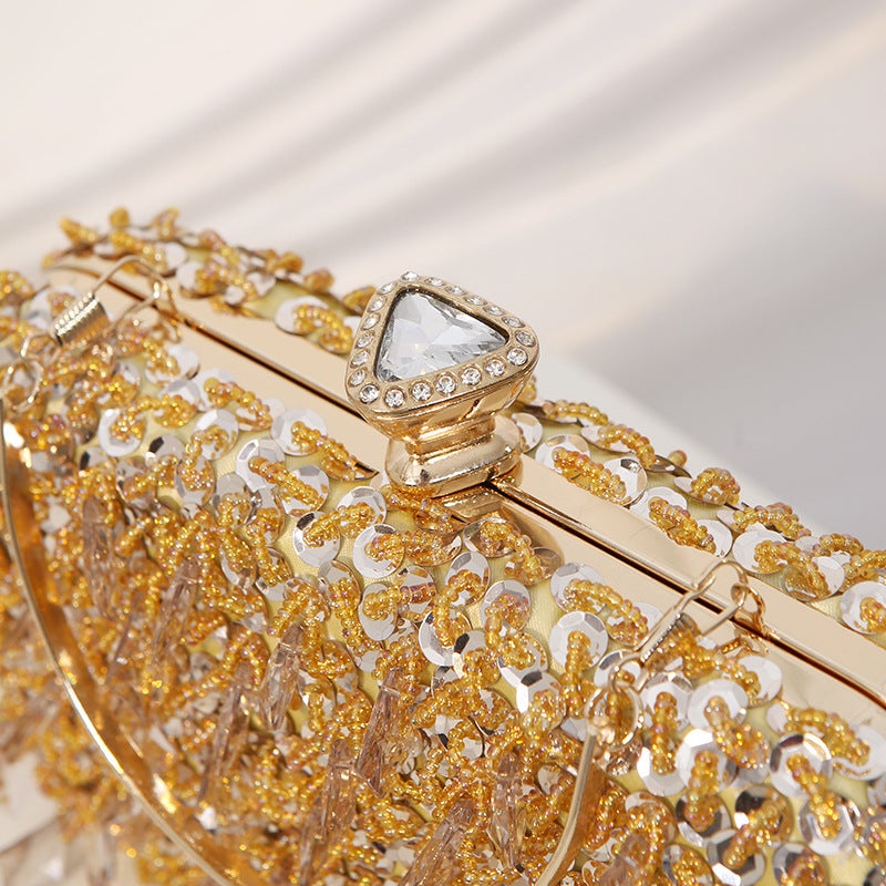 Evening Bag New Handmade Beaded Embroidered Bag Beaded Evening Bag Vertical Small Square Bag Banquet Dress Women'S Portable - Image 4