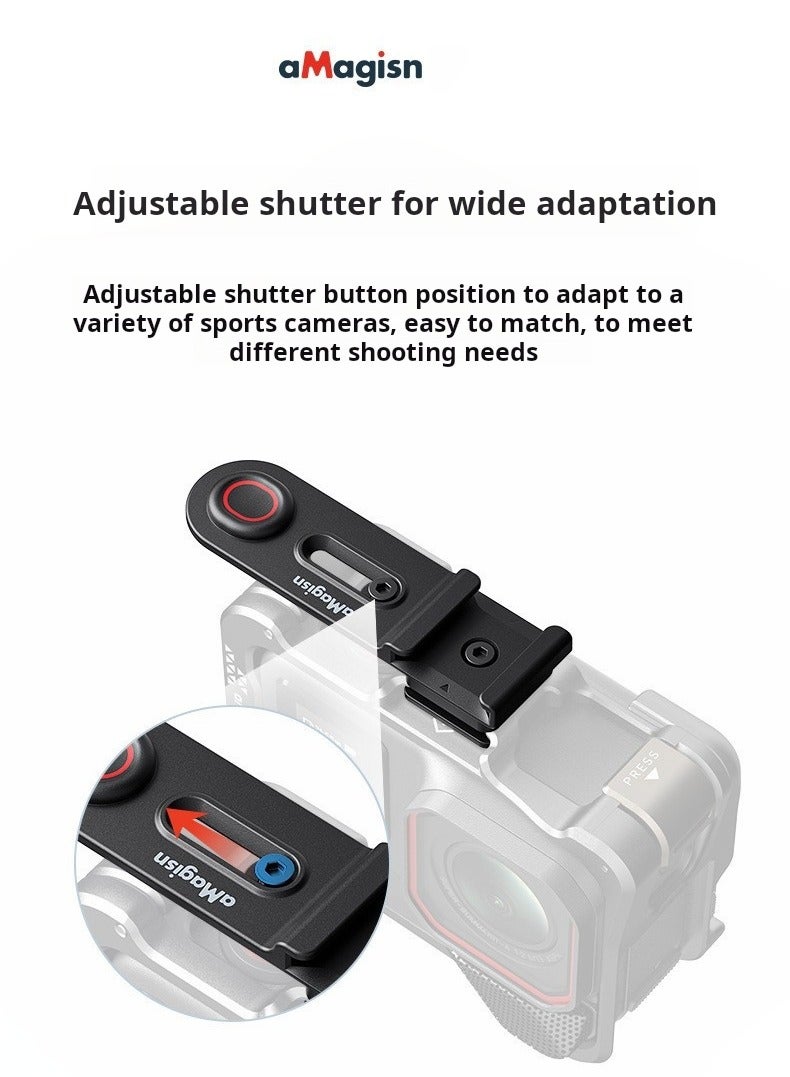 aMagisn مقبض تصوير الشارع المريح لـ Insta360 / DJI Action / GoPro Hero – مقبض يد من PA+ABS بمقبض مطاطي، زر غالق قابل للتعديل، فتحتا حذاء بارد، فتحة برغي 1/4″  - Image 4