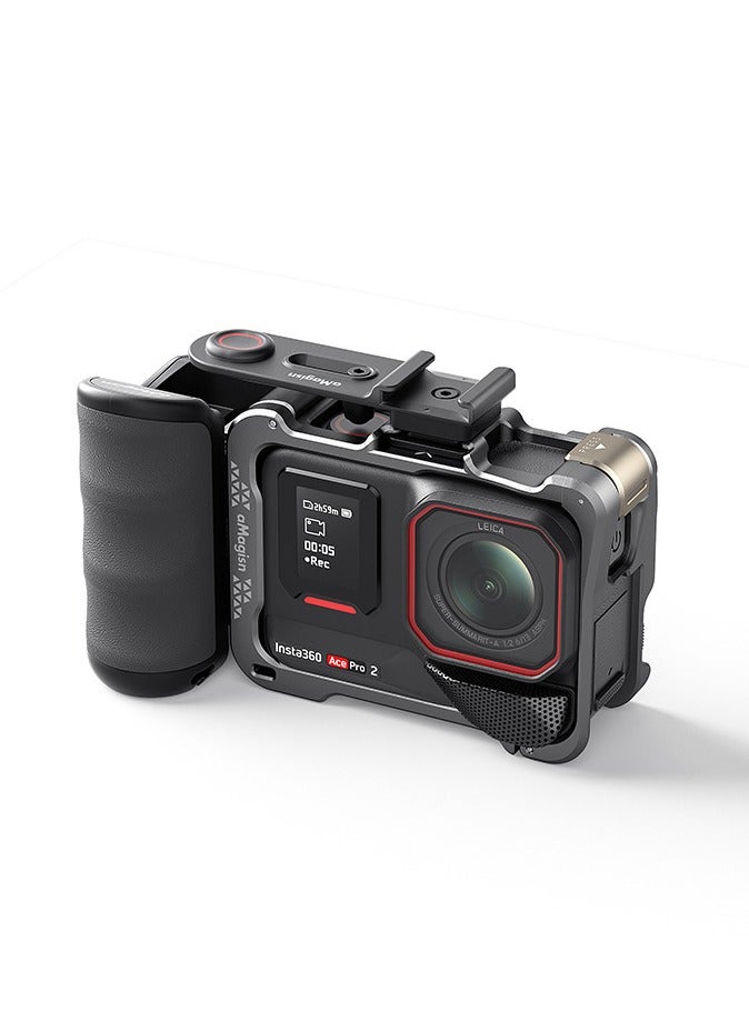 aMagisn مقبض تصوير الشارع المريح لـ Insta360 / DJI Action / GoPro Hero – مقبض يد من PA+ABS بمقبض مطاطي، زر غالق قابل للتعديل، فتحتا حذاء بارد، فتحة برغي 1/4″  - Image 1