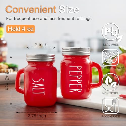 ZOSUJO Red Salt and Pepper Shakers Set, ZOSUJO 4 oz Cute Modern Glass Christmas Red Shaker Sets with Stainless Steel Lids, Red Kitchen Decor and Accessories for Home Restaurants Weddings - Image 3